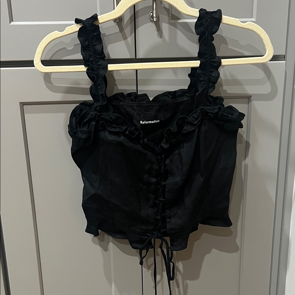 Reformation Black Ruffle Crop Top